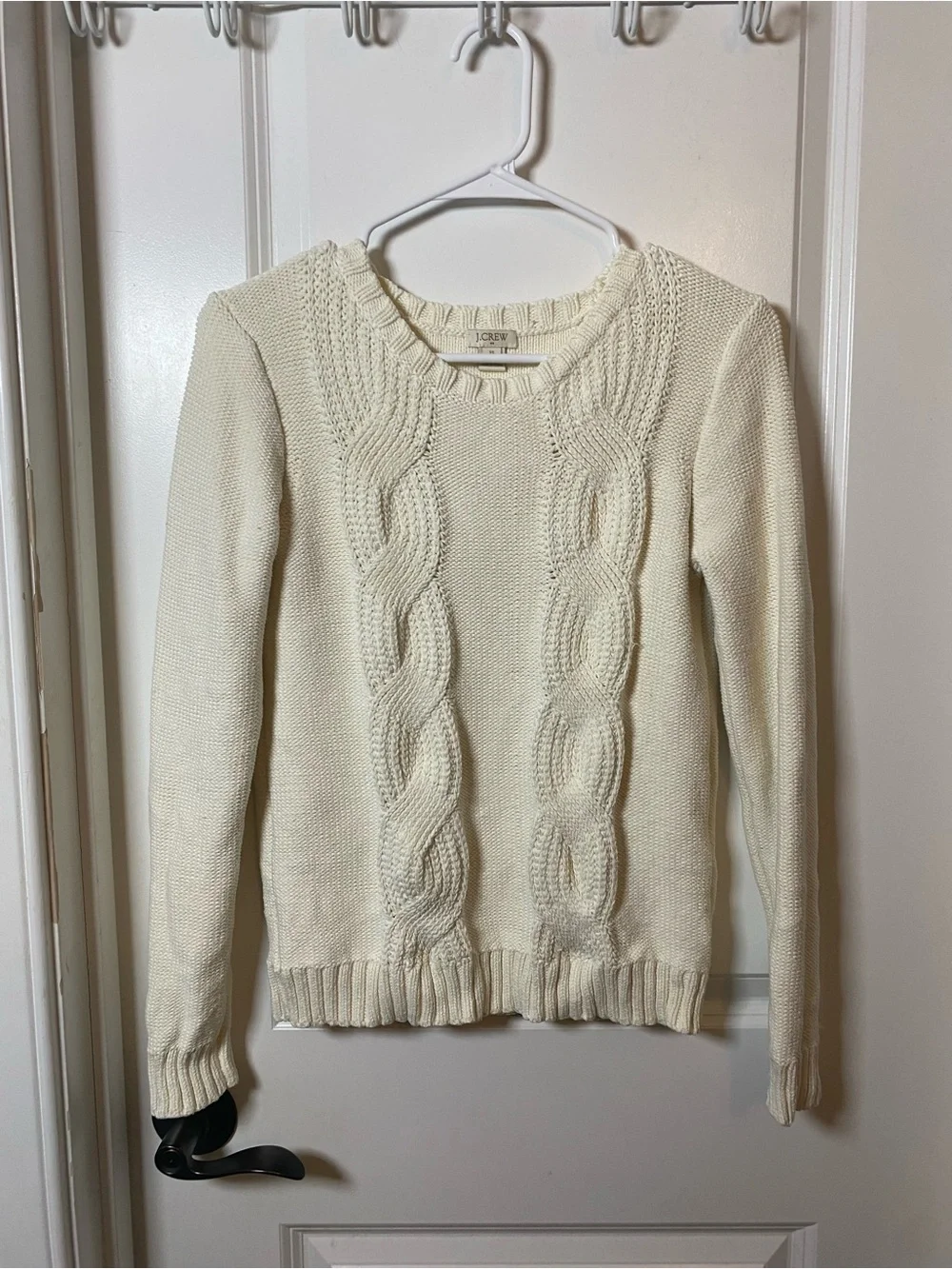 J. Crew Cream Cable-Knit Crewneck Sweater